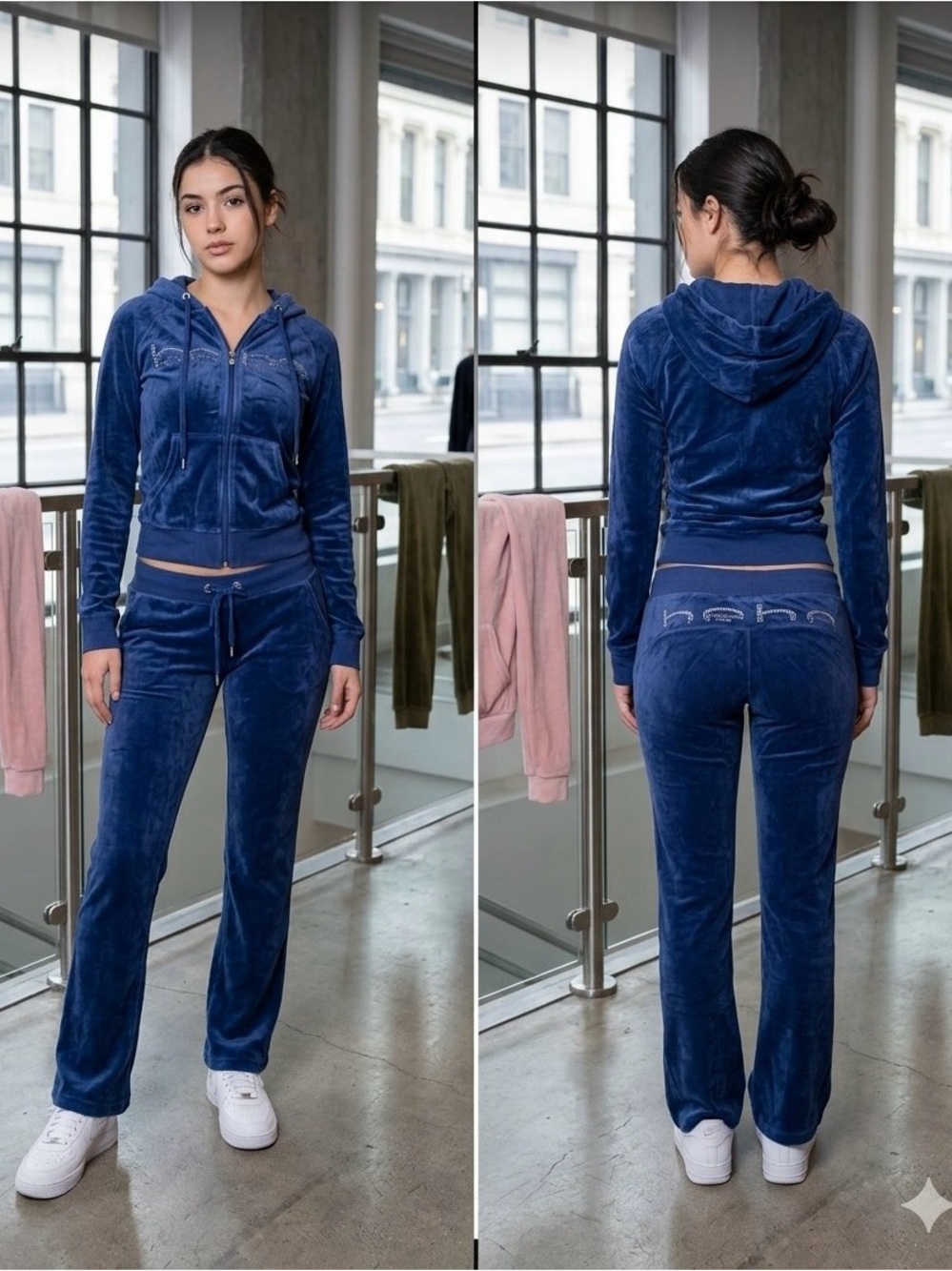 bebe Deep Blue Velour Zip Hoodie & Jogger Set Y2K